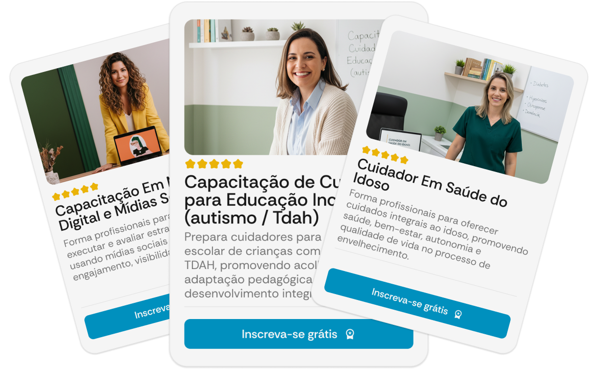 Cursos: Libras Básico, Atendimento ao Público com Foco em Comércio, Primeiros Socorros