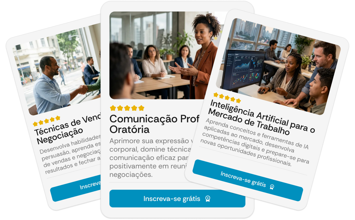 Cursos: Libras Básico, Atendimento ao Público com Foco em Comércio, Primeiros Socorros